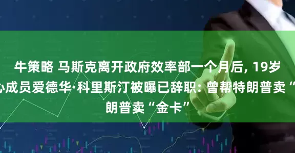 牛策略 马斯克离开政府效率部一个月后, 19岁的核心成员爱德华·科里斯汀被曝已辞职: 曾帮特朗普卖“金卡”