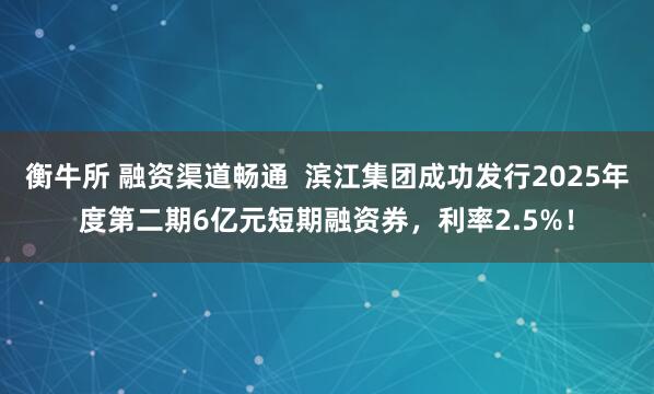 衡牛所 融资渠道畅通  滨江集团成功发行2025年度第二期6亿元短期融资券，利率2.5%！